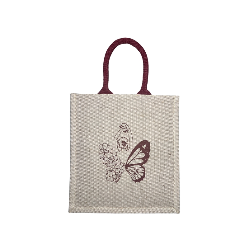 Jute Cotton "Artistic Butterfly & Hand Motif" Printed Design Bag Jute Cotton "Artistic Butterfly & Hand Motif" Printed Design Bag