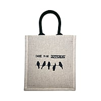 Jute Cotton Black Color "Dare to be Different" Printed Design Jute Cotton Black Color "Dare to be Different" Printed Design
