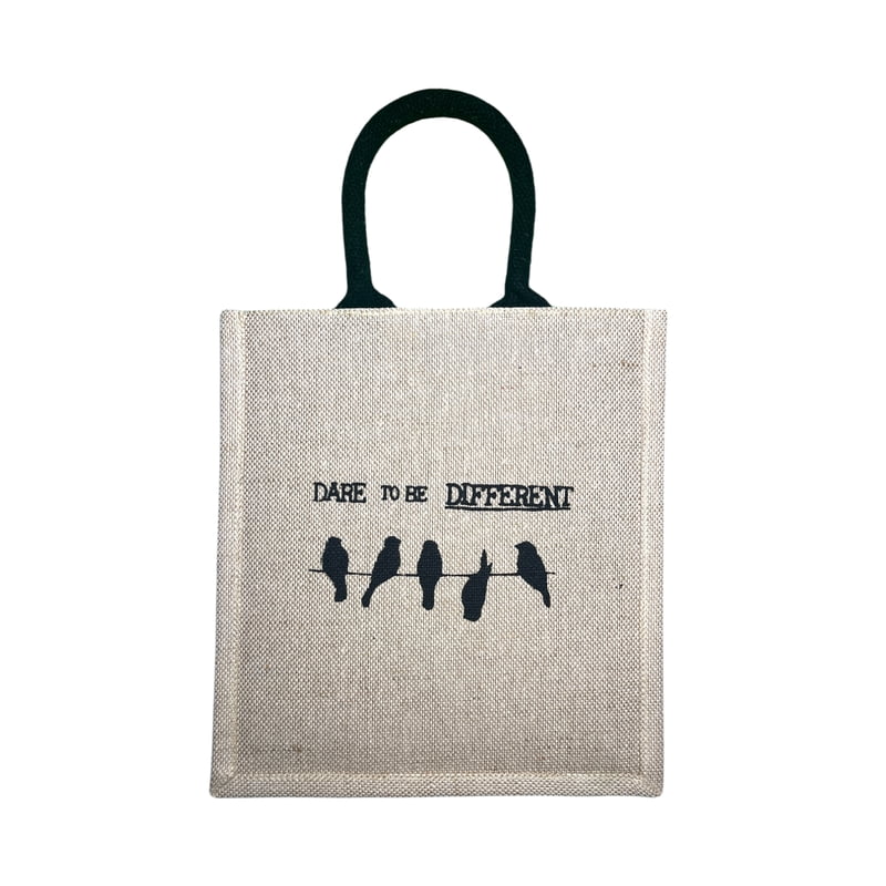 Jute Cotton Black Color "Dare to be Different" Printed Design Jute Cotton Black Color "Dare to be Different" Printed Design